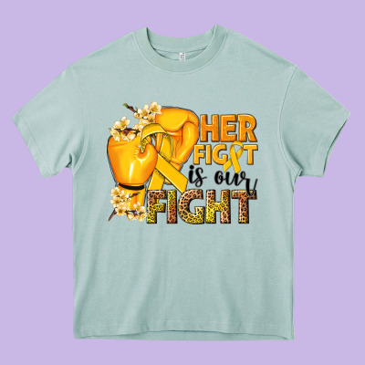 Her Fight Is Our Fight Childhood Cancer Yellow Heavy Core Tee Designed By Nancycooperartshop