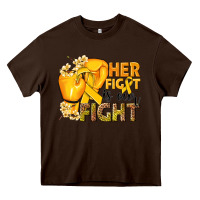 Chocolate Brown Her fight is our fight Childhood Cancer yellow Heavy Core Tee - NancyCooperArtShop