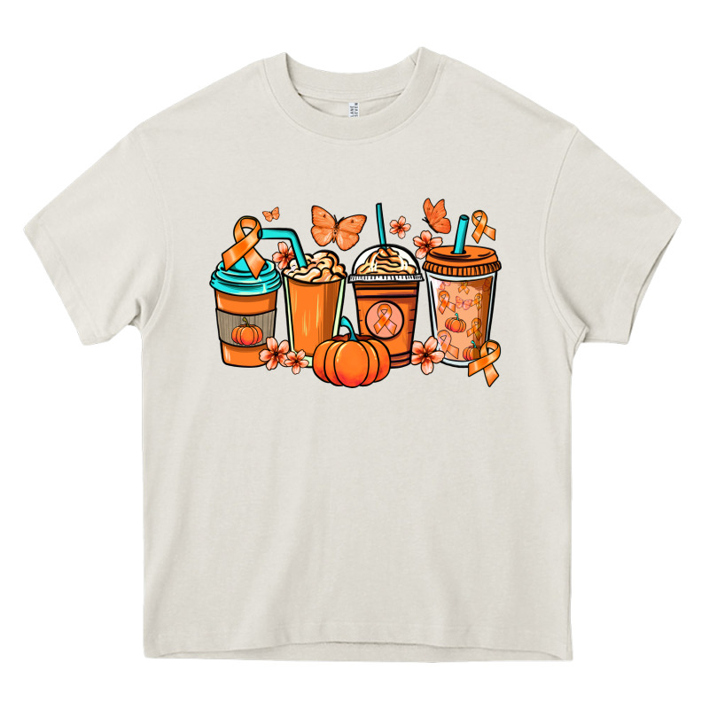 Kidney Cancer Coffee Cups Orange Ribbon Heavy Core Tee by NancyCooperArtShop | Teevron