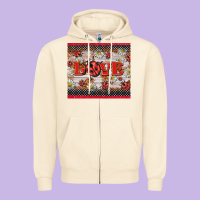 Love Ladybug Zipper Hoodie Designed By Barkaloodesign