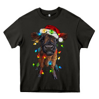 Asphalt highland cow calf with christmas lights Heavy Core Tee - RanaPortraitStore