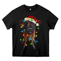 Black highland cow calf with christmas lights Heavy Core Tee - RanaPortraitStore