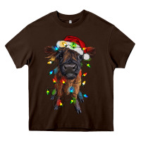Chocolate Brown highland cow calf with christmas lights Heavy Core Tee - RanaPortraitStore