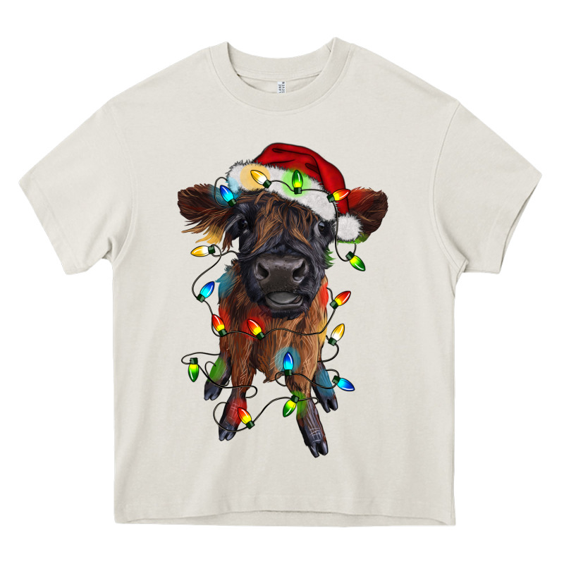 Highland Cow Calf With Christmas Lights Heavy Core Tee by RanaPortraitStore | Teevron