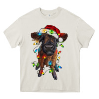 Cream highland cow calf with christmas lights Heavy Core Tee - RanaPortraitStore