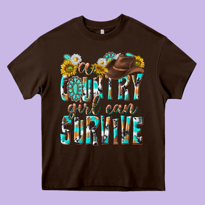 Western A Country Girl Can Survive Heavy Core Tee Designed By Texasbilliewilder