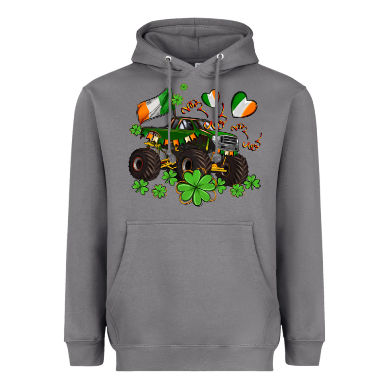 Monster Truck With Shamrocks Heavyweight Hoodie by AdoDesignShop | Teevron