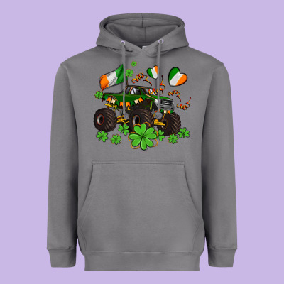 Monster Truck With Shamrocks Heavyweight Hoodie Designed By Adodesignshop
