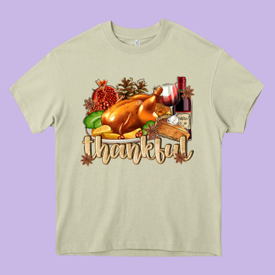 Thankful With Turkey Heavy Core Tee Designed By Texasbilliewilder