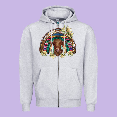 Scottish Calf Rainbow Zipper Hoodie Designed By Barkaloodesign