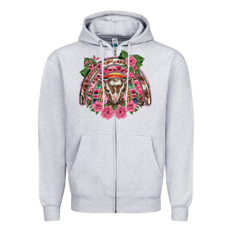 Pink Floral Baby Goat Rainbow Zipper Hoodie by BarkalooDesign | Teevron
