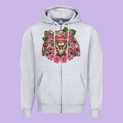 Pink Floral Baby Goat Rainbow Zipper Hoodie Designed By Barkaloodesign
