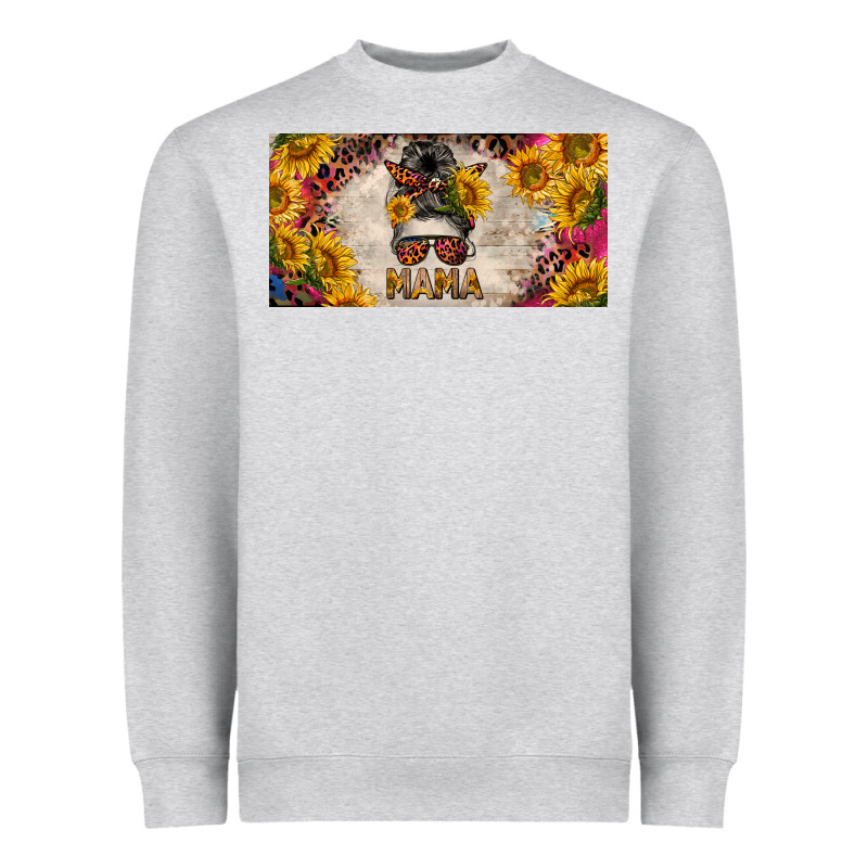 Mess Bun Mama With Sunflowers And Colorful Leopard License Plate Heavyweight Sweatshirt by BarkalooDesign | Teevron