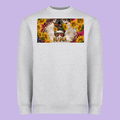 Mess Bun Mama With Sunflowers And Colorful Leopard License Plate Heavyweight Sweatshirt Designed By Barkaloodesign