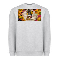 Heather Grey mess bun mama with sunflowers and colorful leopard license plate Heavyweight Sweatshirt - BarkalooDesign