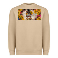 Mushroom mess bun mama with sunflowers and colorful leopard license plate Heavyweight Sweatshirt - BarkalooDesign