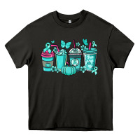 Asphalt Ovarian Cancer coffee cups teal ribbon Heavy Core Tee - NancyCooperArtShop
