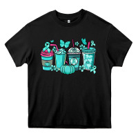 Black Ovarian Cancer coffee cups teal ribbon Heavy Core Tee - NancyCooperArtShop