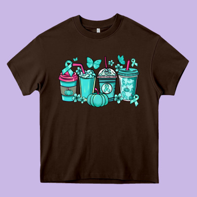 Ovarian Cancer Coffee Cups Teal Ribbon Heavy Core Tee Designed By Nancycooperartshop
