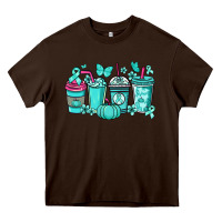 Chocolate Brown Ovarian Cancer coffee cups teal ribbon Heavy Core Tee - NancyCooperArtShop