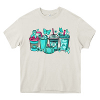 Cream Ovarian Cancer coffee cups teal ribbon Heavy Core Tee - NancyCooperArtShop