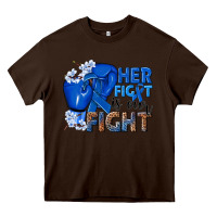 Chocolate Brown Her fight is our fight Colon Cancer blue ribbon Heavy Core Tee - NancyCooperArtShop