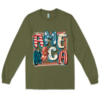 Army Green America with lightning bolt 4th of july Long Sleeve Tee - FaDigitalArtStudio