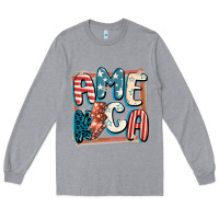 Heather Grey America with lightning bolt 4th of july Long Sleeve Tee - FaDigitalArtStudio