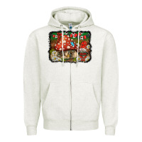 Oatmeal Heather welcome ladybug gnome background Zipper Hoodie - BarkalooDesign