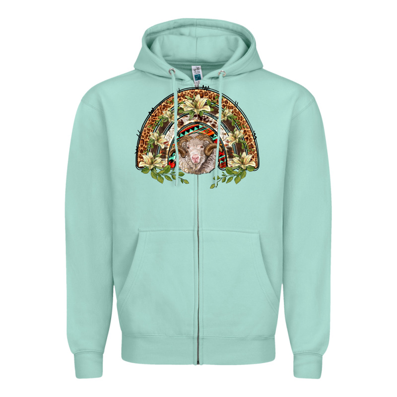 Merino Wool Ram Lily Rainbow Zipper Hoodie by BarkalooDesign | Teevron