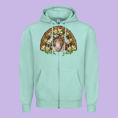 Merino Wool Ram Lily Rainbow Zipper Hoodie Designed By Barkaloodesign