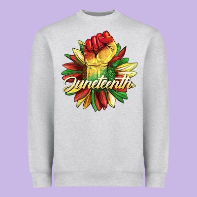 Juneteenth Fist Sunflower Heavyweight Sweatshirt Designed By Barkaloodesign