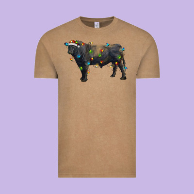Christmas Black Angus Bull With Christmas Lights Vintage Tee Designed By Ranaportraitstore