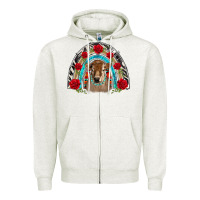 Oatmeal Heather brown baby cow floral rose rainbow Zipper Hoodie - BarkalooDesign
