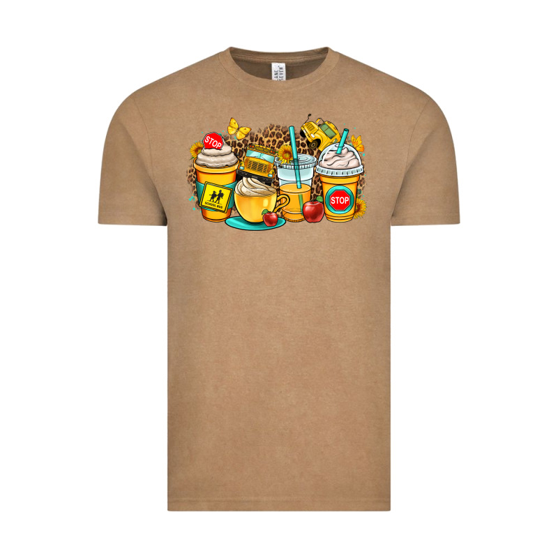 School Bus Coffee Cups Vintage Tee by OliviaCreatesArt | Teevron