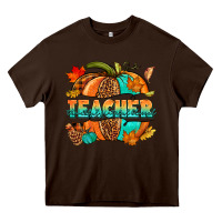 Chocolate Brown Teacher pumpkin Heavy Core Tee - NancyCooperArtShop