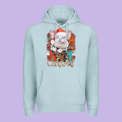 Merry Christmas Pig Premium Hoodie Designed By Cowhidedigitalart