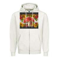 Oatmeal Heather ladybug mushrooms Zipper Hoodie - BarkalooDesign