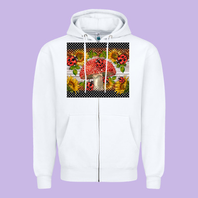 Ladybug Mushrooms Zipper Hoodie Designed By Barkaloodesign
