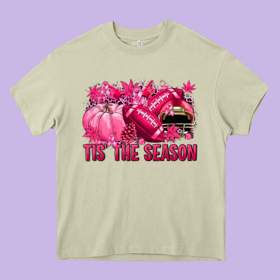 Tis' The Season Football Breast Cancer Heavy Core Tee Designed By Nancycooperartshop