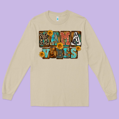 Western Mama Vibes Mother's Day Long Sleeve Tee Designed By Fadigitalartstudio