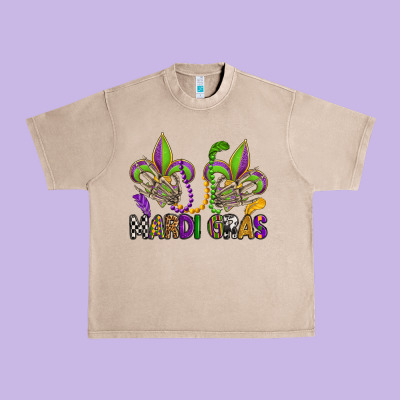 Mardi Gras Skeleton Hands  Fleur De Lis Urban Heavy Tee Designed By Oliviacreatesart