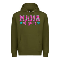 Army Green mama of girls floral pattern turquoise heart Premium Hoodie - Jasminsmagicworld