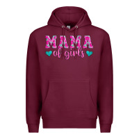 Burgundy mama of girls floral pattern turquoise heart Premium Hoodie - Jasminsmagicworld