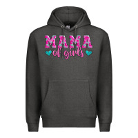 Charcoal Heather mama of girls floral pattern turquoise heart Premium Hoodie - Jasminsmagicworld