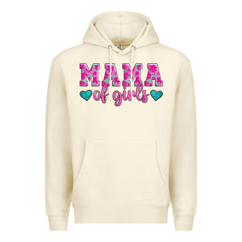 Mama Of Girls Floral Pattern Turquoise Heart Premium Hoodie by Jasminsmagicworld | Teevron