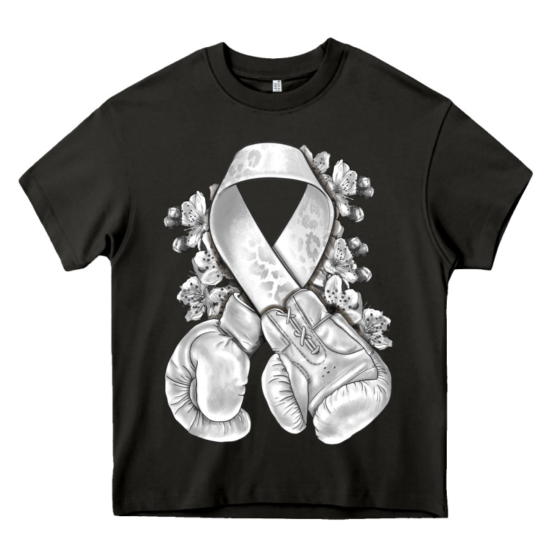 Lung Cancer White Ribbon With Boxing Gloves Heavy Core Tee by NancyCooperArtShop | Teevron