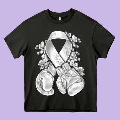 Lung Cancer White Ribbon With Boxing Gloves Heavy Core Tee Designed By Nancycooperartshop