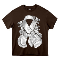 Chocolate Brown Lung Cancer white ribbon with boxing gloves Heavy Core Tee - NancyCooperArtShop
