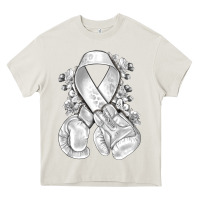 Cream Lung Cancer white ribbon with boxing gloves Heavy Core Tee - NancyCooperArtShop